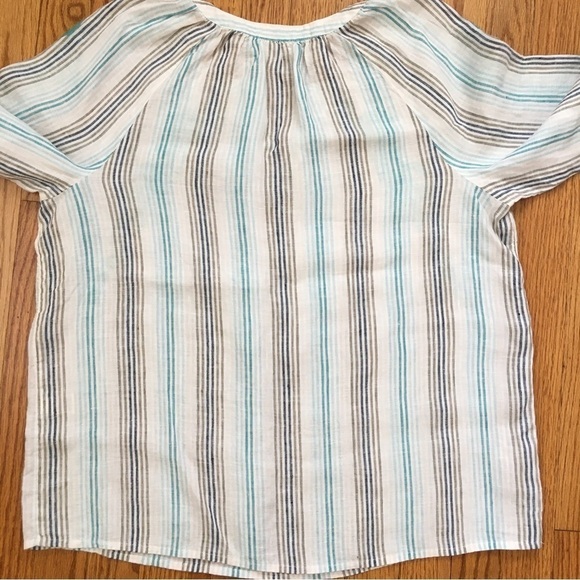 J. Jill 100% linen embroidered floral V-neck Long Sleeve Striped Blouse - Picture 16 of 16